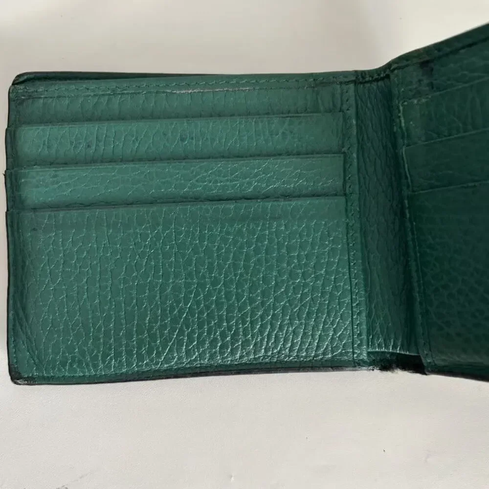 Gucci Interlocking G Bifold Wallet Mens Black Green Leather GG Logo 610464